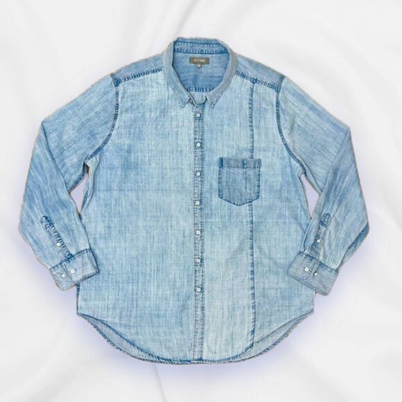 DL1961 TENCEL Light Blue Chambray Button-Down Shirt Women's Size Large RARE D/C - Picture 2 of 13